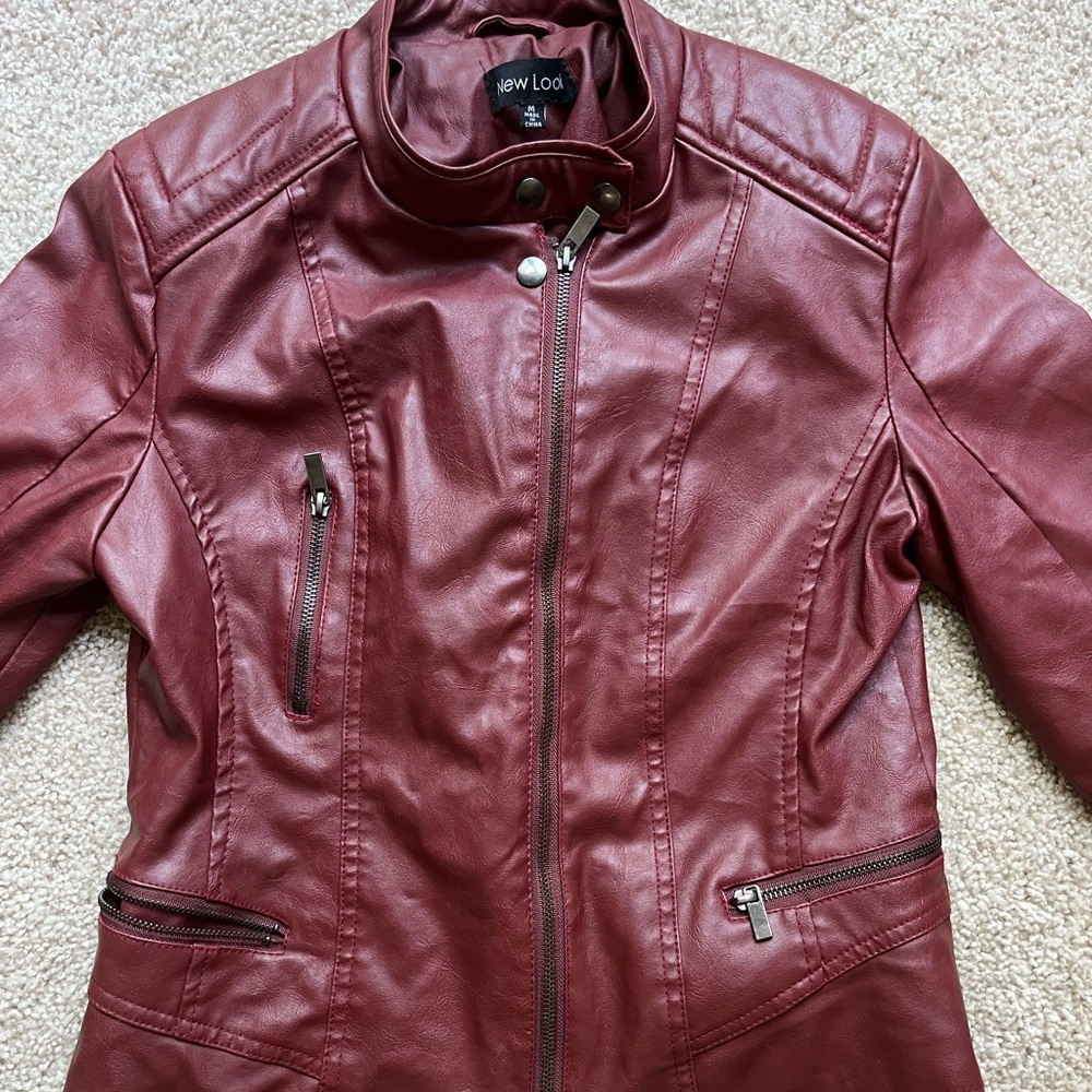 Red faux leather jacket